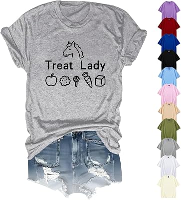 Treat Lady Shirt, Horse Treat Lady Tshirt, Funny Horse Graphic Casual Short Sleeve Tees
