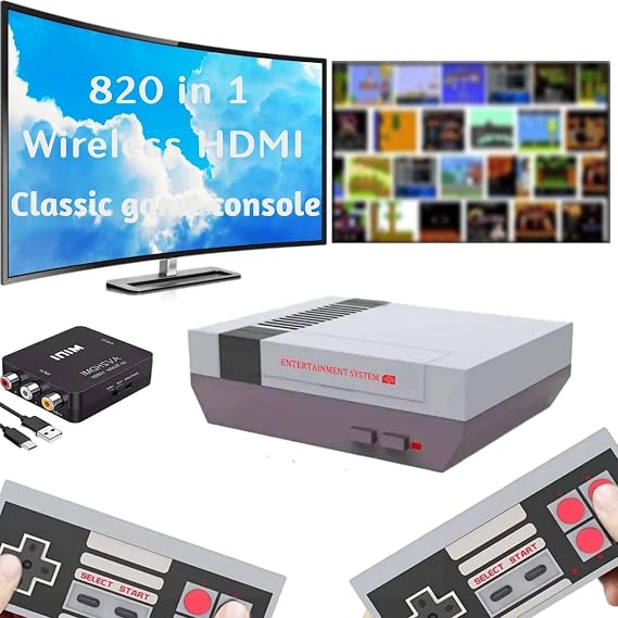 Classic Mini Retro Game Console,AV and HDMI Output Handheld Game System with Dual Wireless Controllers,Plug and Play(WH).