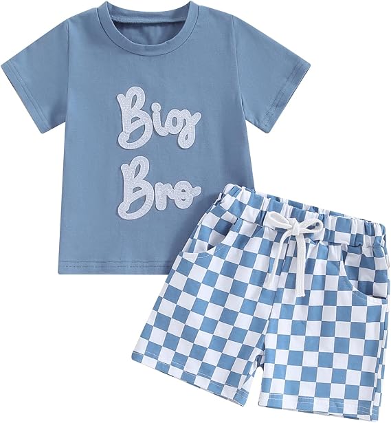 Toddler Baby Boy Clothes Summer Short Sleeve Letter Shirt Plaid Shorts Big Brother Little Brother Matching Outfits