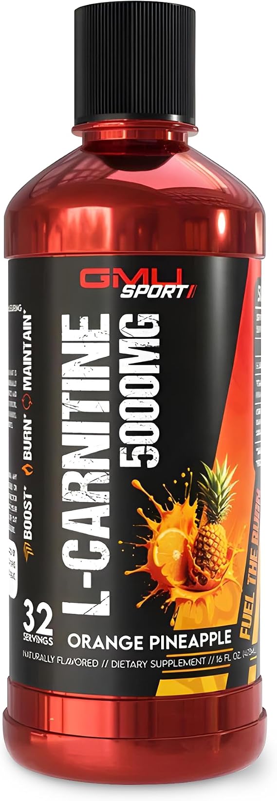 Liquid L-Carnitine 5000mg Orange Pineapple Metabolic, Energy and Muscle Support Supplement Stimulant-Free Pre Workout Alternative for Endurance, Exercise & Recovery 32 Servings GMU Sport
