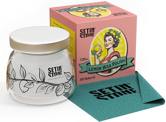 Natural Stone Wax Polish - Seal and Waterproof SETINSTONE, Concrete, Gypsum Crafts with Carnauba and Beeswax, for Eco Resin Casting Kits and Acrylic Resin Castings, Lemon Scent, 4oz