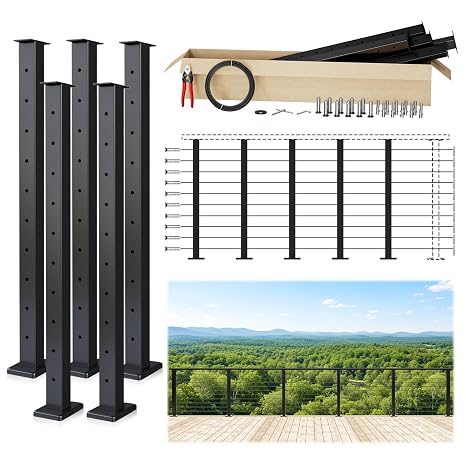Muzata 16-20ft Modular Cable Railing Kit for Deck Surface Mount 36in RW17