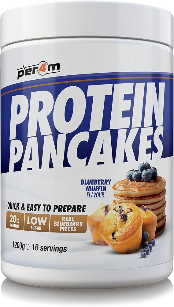 Per4m Protein Pancakes | High Protein Powder with 20g Protein and Low in Sugar | Quick and Easy to Prepare | High Protein Breakfast | 16 Servings (1.2kg, Blueberry Muffin)