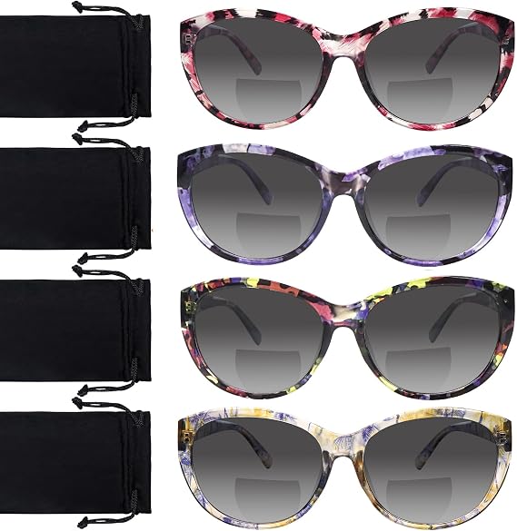4 Pack Bifocal Reading Sunglasses for Women Men Fashion UV400 Protection Sun Readers Outdoor Eyewear
