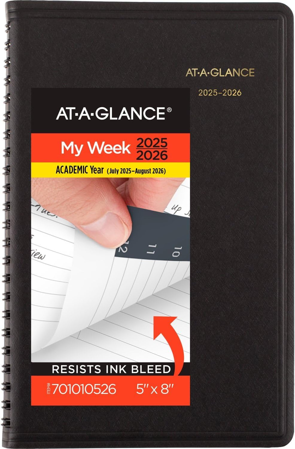 AT-A-GLANCE Planner 2025-2026 Academic, Weekly, 5 x 8, Small, Flexible Cover, Black 7010105