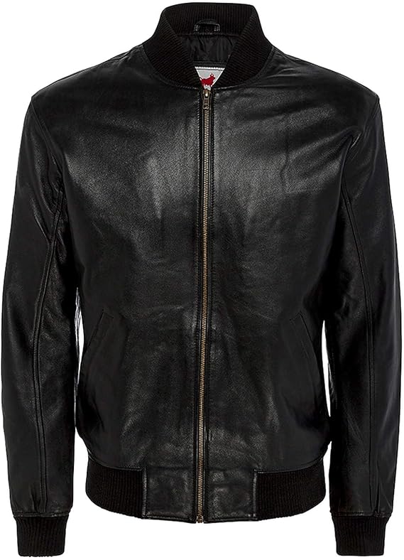 Men's Genuine Letterman Varsity Leather Bomber Jacket - Black - Medium