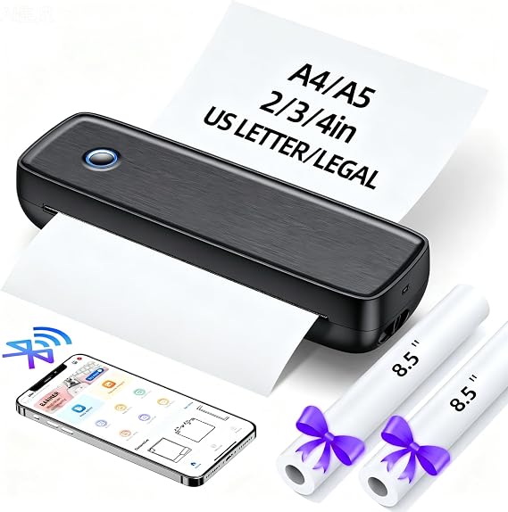 Portable Inkless Printer, Wireless Bluetooth Thermal Printer -Black