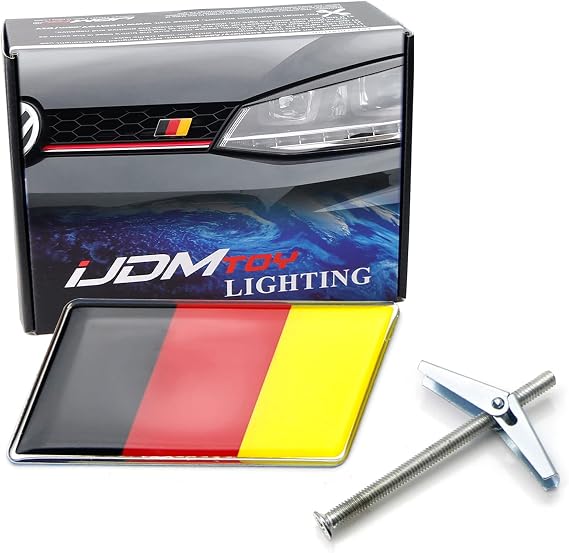 iJDMTOY Germany Flag Emblem Badge w/Grille/Mesh Mount Toggle Bolt Anchor Compatible with European Cars