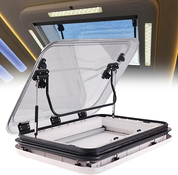 Campervan Skylight Roof Vent, Roof Vent LED Skylight, Fits Standard 22" x 14" Skylight Openings Travel Trailer RV Camper Truck Sky Light, Easy to Install,80 * 50cm