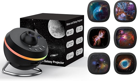 Galaxy Projector, Plug and Play HD Star Projector Planetarium Space Projection with Meteor and 7 Discs, Starry Sky Night Light for Bedroom Ceiling Decor Kids Adults Birthday Christmas Gift [Energy Class A]