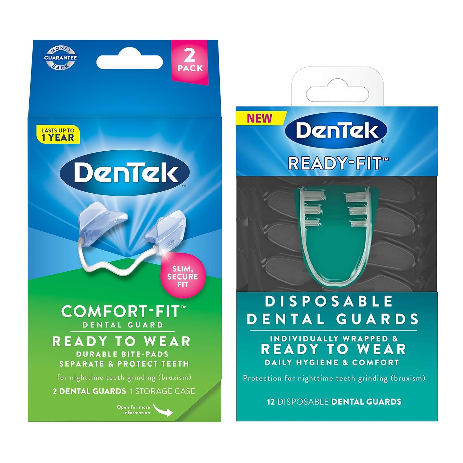 DenTek, Comfort-Fit Dental Guard for Nighttime Teeth Grinding, 2 Count Packaging May Vary with DenTek ReadyFit Disposable Dental Guards BPA Latex Free, 12 Count