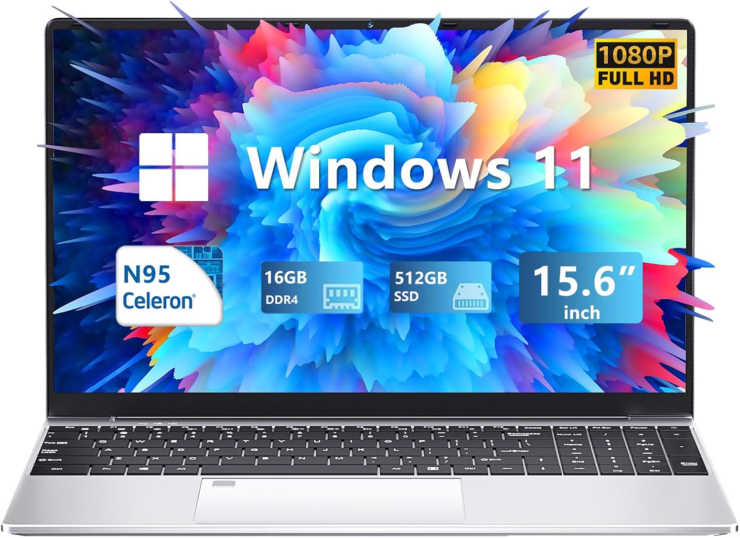 KUU Laptop, Laptop PC 16GB512GB SSD Full HD IPS Display 15.6 Inch N95 Win 11 Laptop, Mini HDMI, USB 3.0, Full Size Backlit Keyboard Notebook with Fingerprint Unlock
