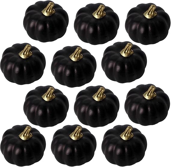 12Pcs Black Artificial Pumpkins Bulk Autumn Decoration Set,Thanksgiving Pumpkin Decorations,Decorative Pumpkin Faux Harvest Fake Mini Foam Pumpkins for Crafts,Fall,Wedding,Home Halloween Party Decor
