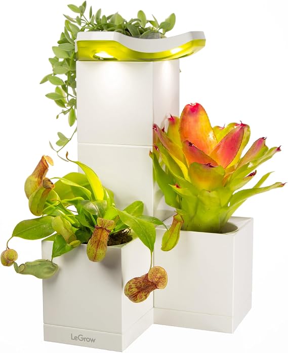 LeGrow Indoor Planter with LED Grow Light, Automatic 12 Hours Timer, 7 Days Watering-Free, 2 Self Watering Pots for Small Plants, Home Decor & Office Desktop, White