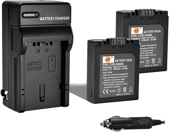 DSTE 2PCS CGR-S006E S006E Battery + Charger Compatible with Panasonic Lumix DMC-FZ7, DMC-FZ8, DMC-FZ18, DMC-FZ28, DMC-FZ30, DMC-FZ35, DMC-FZ38, DMC-FZ50 Digital Camera