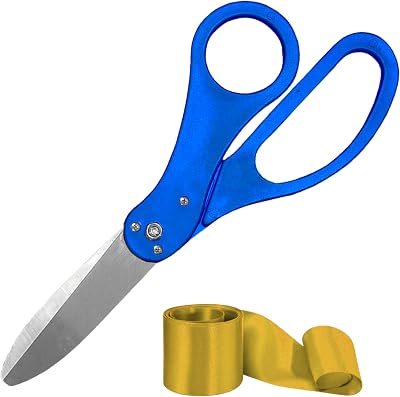 Big Ribbon Cutting Ceremony Kit - 20 Inch Blue Big Scissors for Ribbon Cutting Ceremony and Gold Satin Ribbon for Business Openings Special Events and Inaugurations