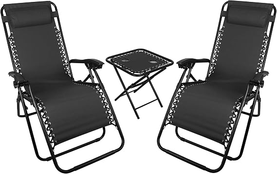 WFS 2 Gravity Chairs with Table Combo, Black, One Size