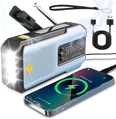Hand Crank Solar Radio, 2025 New Solar Powered Radio with Hand Crank, 2000mah Emergency Weather Radio Outdoor, Radios Portable Am Fm, USBSolarHand Crank Charging, SOS Alarm Led Blue