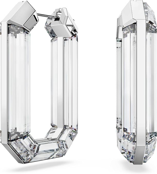 Swarovski Lucent Hoop Earrings, Statement, Octagon Shape, Clear