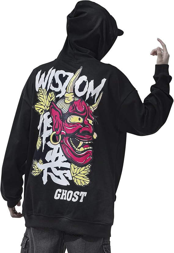 XYXIONGMAO Techware Graphic Men Hoodies Japanese Streetwear Oversized Ghost Hip Hop Evil Sweatshirt