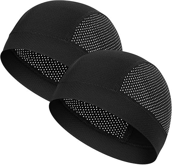 Skull Cap for Men Cooling Helmet Liner, Lightweight Breathable Mesh Skull Caps for Women, Quick Dry Sweat Liner for Motorcycle Cycling Hard Hat Accessories, Fits All Hard Hats & Helmets, Black