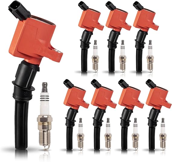 ENA Set of 8 Red Ignition Coil Pack and Platinum Spark Plug Compatible with Lincoln Ford Mustang Econoline Expedition Pickup E150 E250 E350 F-150 F-250 F-350 4.6L 5.4L 6.8L Replacement for FD503 SP479