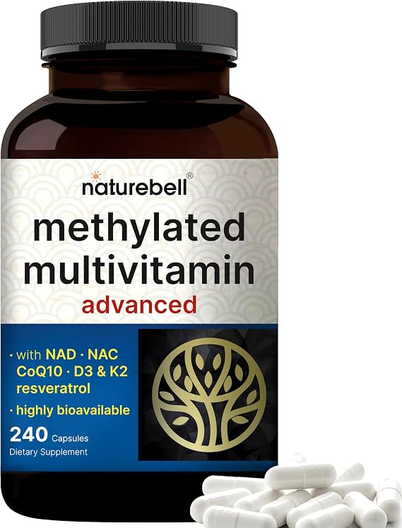 Methylated Multivitamin for Men and Women, 240 Capsules | 27-in-1 Formula with Vitamins B Complex, C, D3, K2, NAD, NAC, CoQ10, Resveratrol, Magnesium, Zinc & More | Daily Essential Vitamins