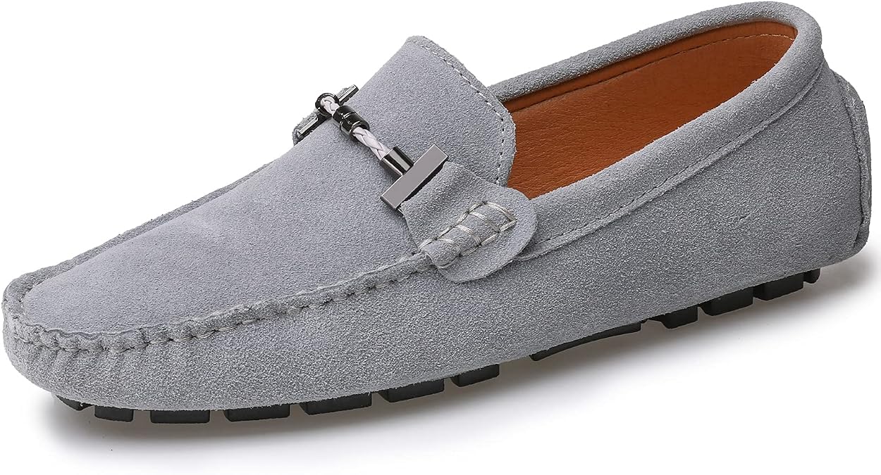 Flat Loafer for Men Suede Leather Slip-on Dress Driving Moccasins Casual Boat Shoes Grey 10.5/45