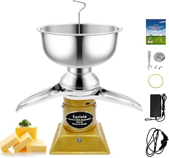 Milk Cream Centrifugal Separator, 304 Stainless Steel Electric Cow Milk Separator, 50L/H Goat Cow Cream Separator, 10500RPM Creams Maker Separator with 5L Bowl Capacity for Fresh Goat Cow Milk