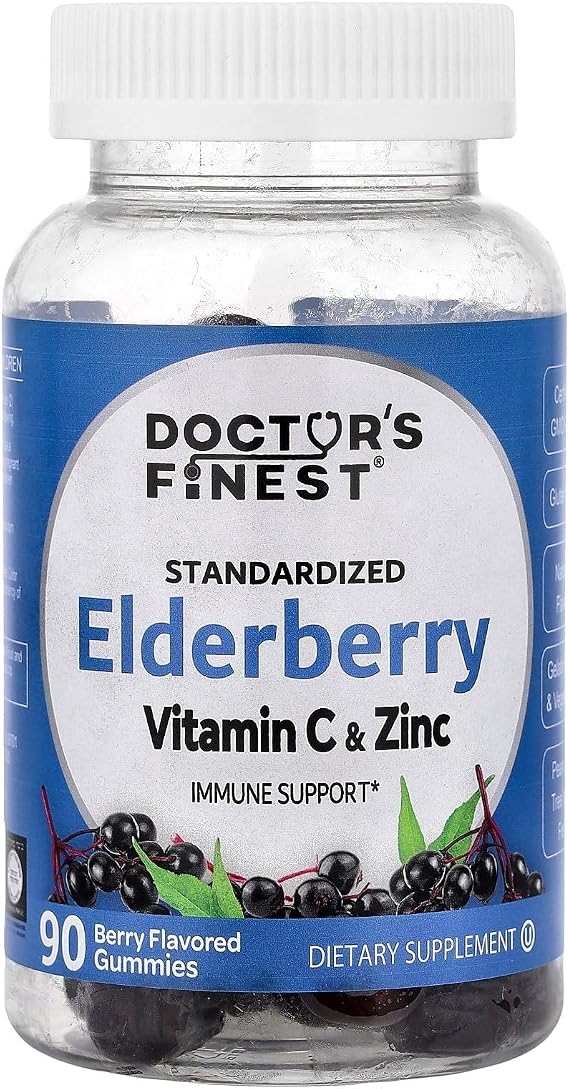 Doctor's Finest Standardized Elderberry, Vitamin C & Zinc, Berry, 90 Gummies
