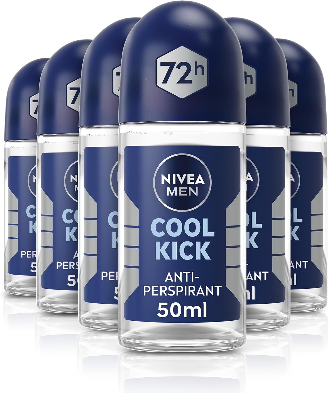 NIVEA Men Cool Kick Anti-Perspirant Deodorant Roll-On 6 x 50ml, Cooling Roll On Deodorant for Men, 72H Active Anti-Sweat and Odour Protection