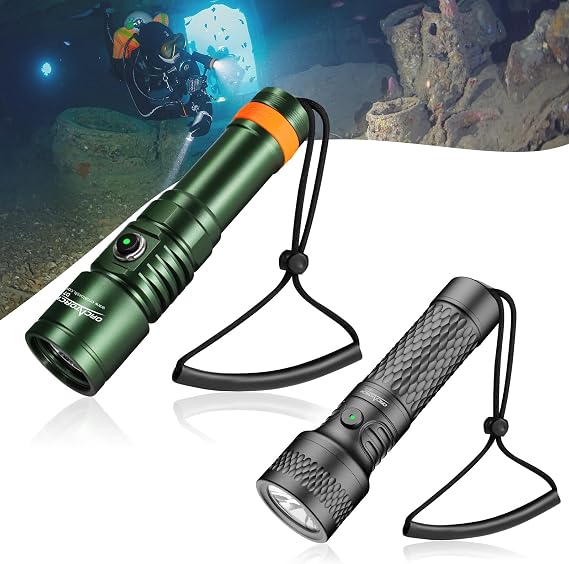 Dual Brightness Options: ORCATORCH D710 (3000 Lumen,Green) & Orcatorch ORCA7 (3000 Lumen,Gray) Dive Light Bundle the Perfect Combo for Varying Underwater Conditions, Ideal for Scuba Divers