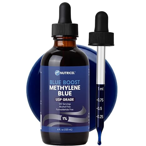 Nutricel Supplements Methylene Blue Boost Liquid Drops - Pharmaceutical Grade 1% Solution (10mg/mL), USP Grade - No Formaldehyde, Made in USA, Third Party Tested - 4 fl oz (120 mL)