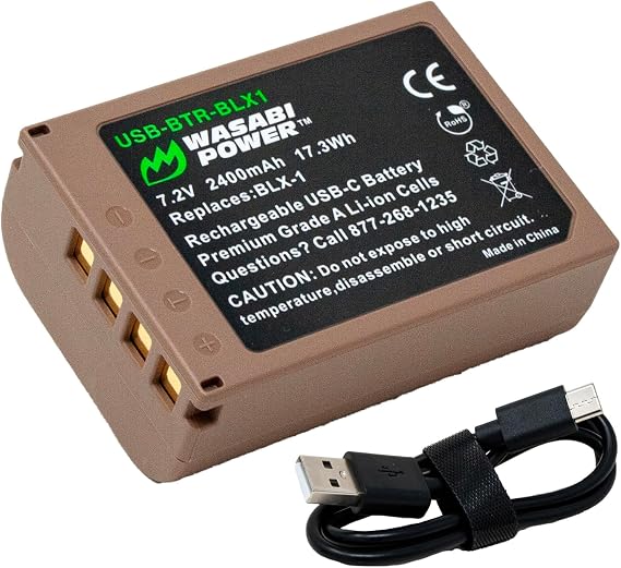 Wasabi Power USB Battery (Ginger Series) for Olympus BLX-1 and Olympus OM System OM-1 / OM-1 Mark ii