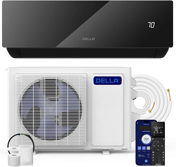 DELLA Umbra 9100 BTU Mini Split Air Conditioner, 20.5 SEER2 115V, Energy Efficient, Cools Up to 400 Sq.Ft, 0.76 Ton Heat Pump, Work with Alexa and Wifi,Ductless Inverter System,Pre-Charged,16.4ft Kit