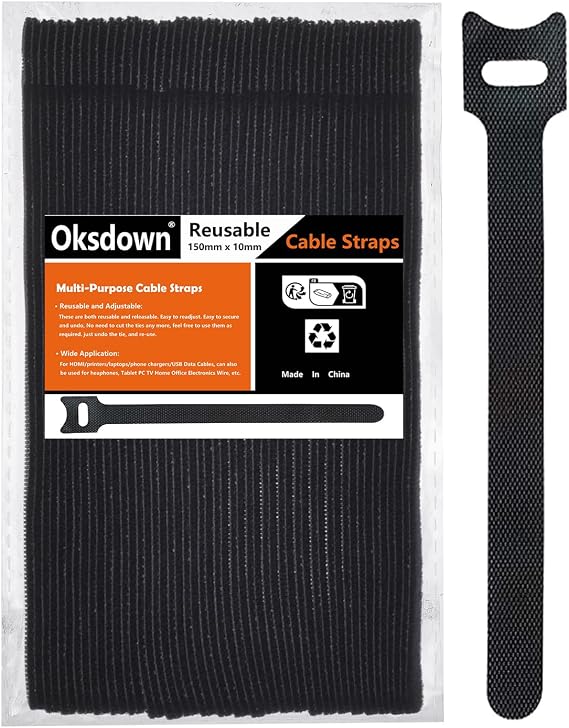 Cable Tie Reusable Black 50 Pack Straps Adjustable Releasable Extension Hook and Loop Tidy Wraps for Headphones HDMI Ethernet Printers Laptops USB Data Cables