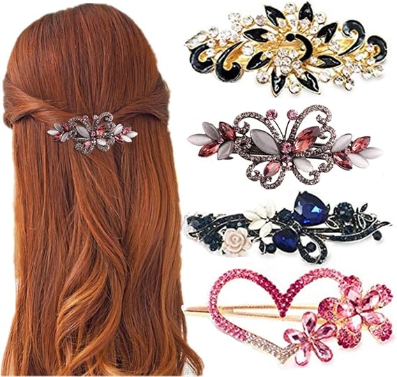 Kiddale 4 Paket Kalp Şekilli Kristal Kelebek Çiçek Vintage Saç Tokası Tavus Kuşu Yapay Elmas Fransız Saç Tokası Gelin Düğün Resmi Etkinlik Takı Aksesuarları Kadınlar Kızlar için