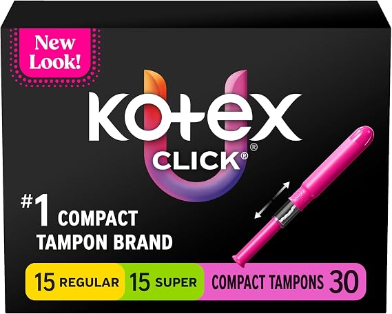 U by Kotex Click Compact Tampons, Multipack, Regular/Super, Unscented, 180 Count (6 Packs of 30) (Packaging May Vary)