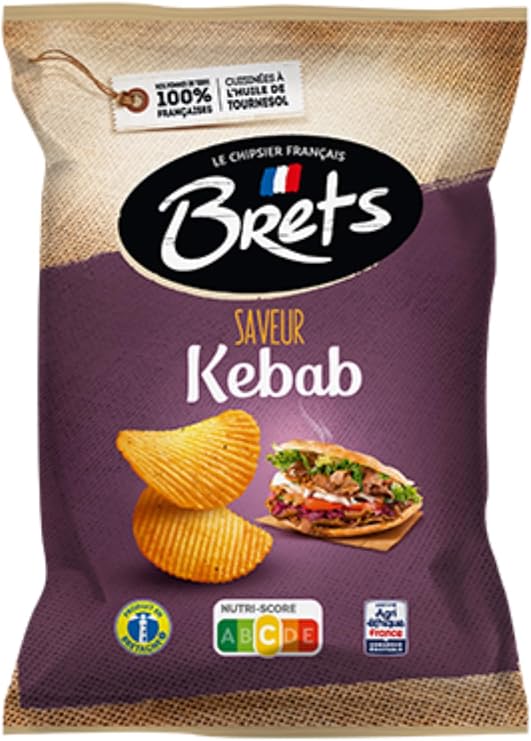 Brets Potato Chips Kebab Flavour Crisps 125g Made with 100% French Potatoes Made in France No Perservatives No Added MSG
