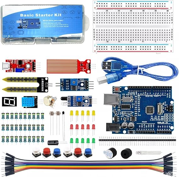 UNO Starter Kit for UNO R3 Development Board Basic Starter Kit 400 Hole Breadboard, Sensors, Obstacle Avoidance Module, and Essential Compatible with A rduino IDE HUAGZIMO
