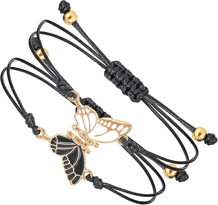JJUNW BFF Bracelets for 2-Butterfly Matching Bracelets, Adjustable Strand Best Friends Bracelet, Handmade Charm Friendship Bracelets, Cute Bracelets Jewelry Gifts for Women Couples (Black)