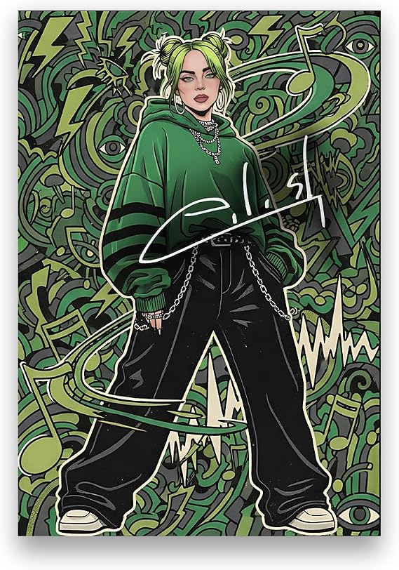 AllStarMedia Tribute to Billie Eilish Inspired Retro Style Poster Print | Fan Art Style Pop Singer | Fan Art Gift | Music Wall Art | Limited Edition Print | A4 Unframed (30 x 21 CM)
