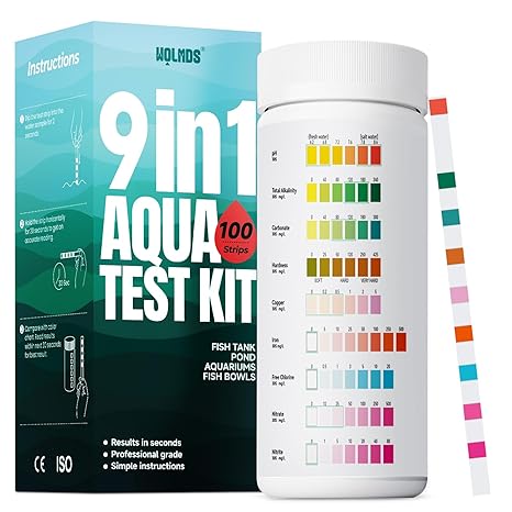 Aquarium Test Strips - 9-in-1 Aquarium Water Test Kit: 100 Strips Fish Tank Testing Kit for Freshwater, Saltwater, Pond, Fast & Accurate Nitrite, pH, Hardness, More,Lead Water Test Kit