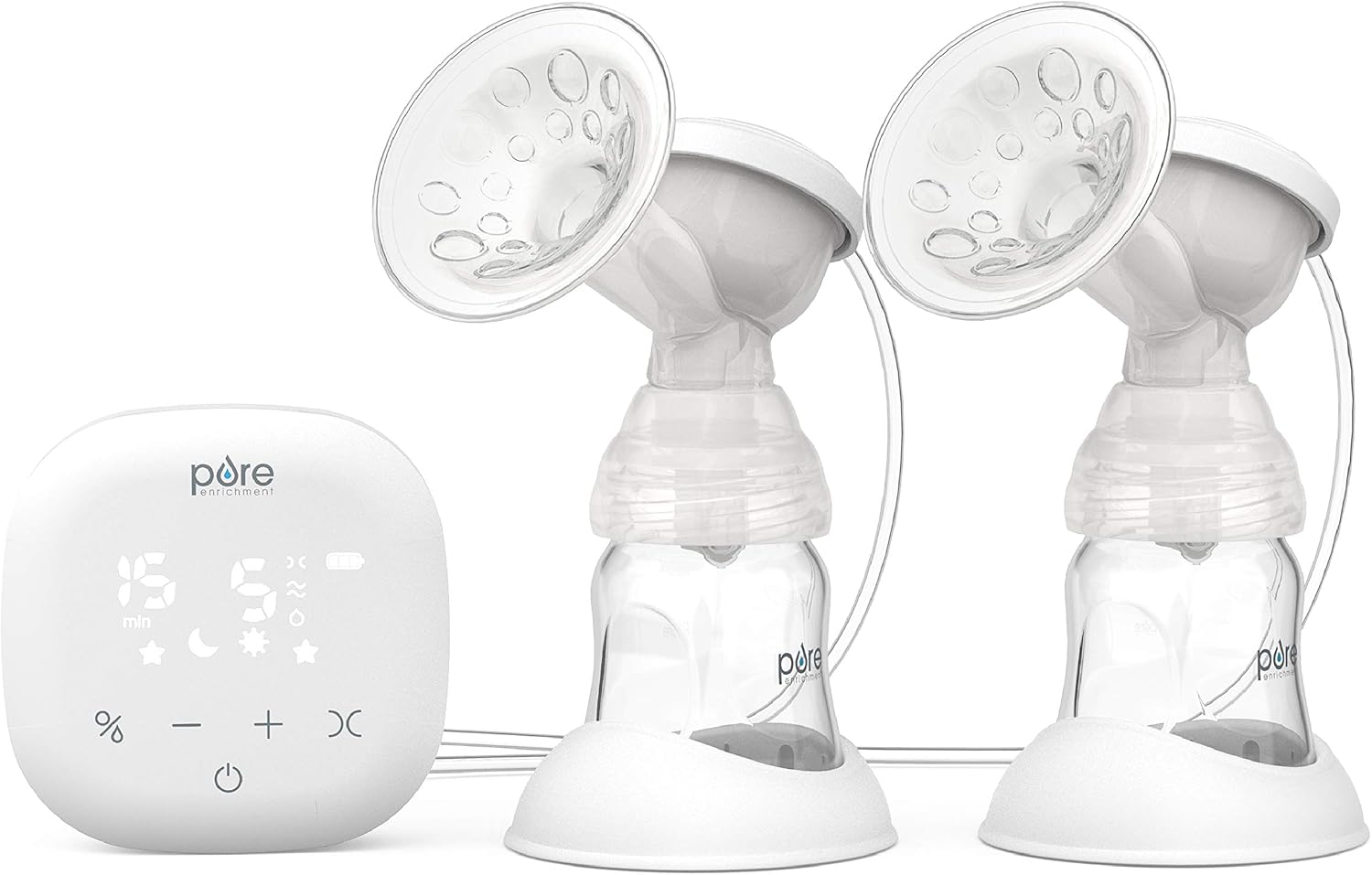 PureBaby® Double Electric Breast Pump - 5 Stimulation Modes, 9 Expression Modes, Dual or Single Expression, Adjustable Suction, Anti-Backflow Design, Rechargeable Battery for Travel
