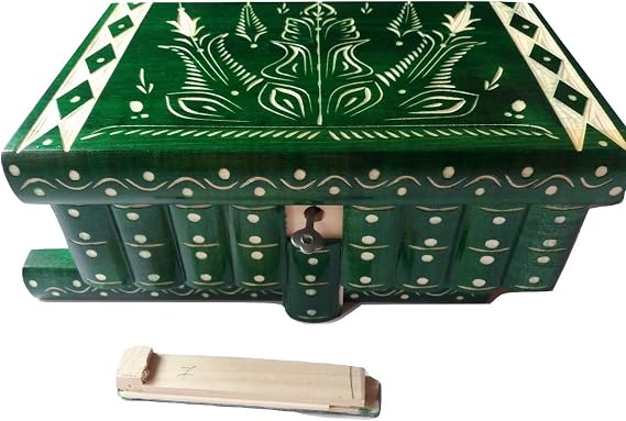 Azi Huge Puzzle Box Magic Jewelry Box Premium Treasure Gift New Very Big Box Handmade case Carved Wooden Storage Brain Teaser (Green)