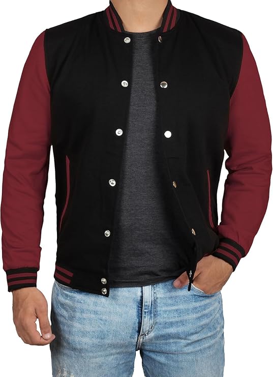 Varsity Jacket Men Letterman Bomber Jacket, Snap-Button Baseball Style