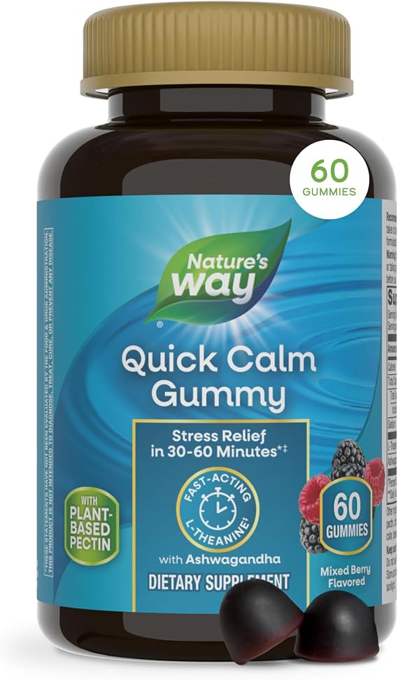 Nature's Way Quick Calm Gummies with L-Theanine*, Wild Berry, 60 ct
