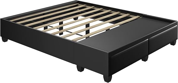 Boyd Sleep Parma Platform Bed with Two Storage Drawers Modern Design: Space Saving Storage No Box Spring Needed, Faux Leather, Black, Full
