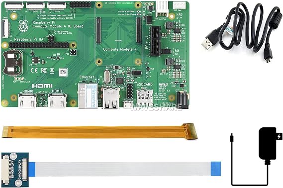 waveshare Original Raspberry Pi Compute Module 4 IO Board with Camera Cable and Power Supply Kit, for All Compute Module 4,with Real-Time Clock Dual MIPI DSI/CSI Interfaces,USB Connectors (5 Items)