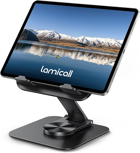 Lamicall Adjustable iPad Stand for Desk, Ultra-Slim Foldable, 360 Rotation